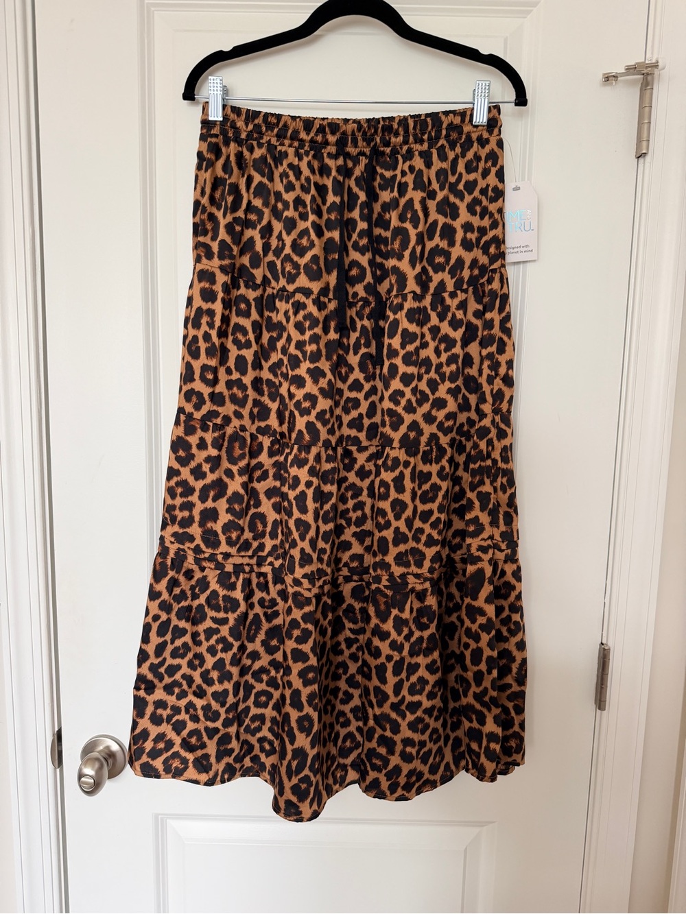 Time & Tru Leopard Print Tiered Midi Skirt - Brown/Black, Size S - Picture 6 of 9